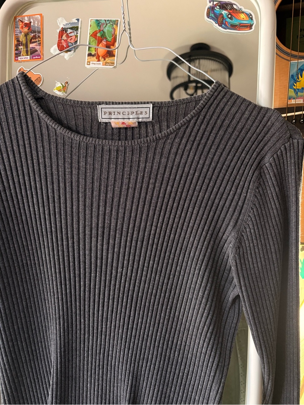 Principles Ribbed Crewneck Long Sleeve Top - Charcoal